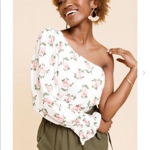 One Shoulder Floral Long Sleeve Top, Francesca’s, MEDIUM, NWT
